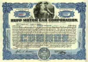 Hupp Motor Car Corp - Stock Certificate